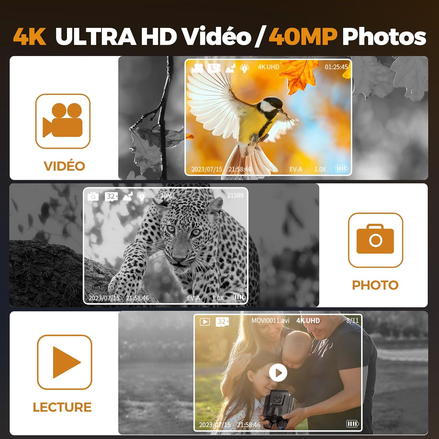 Jumelles de vision nocturne 4K – Caméra Faune NightBin Zoom 8X - Caméra Faune